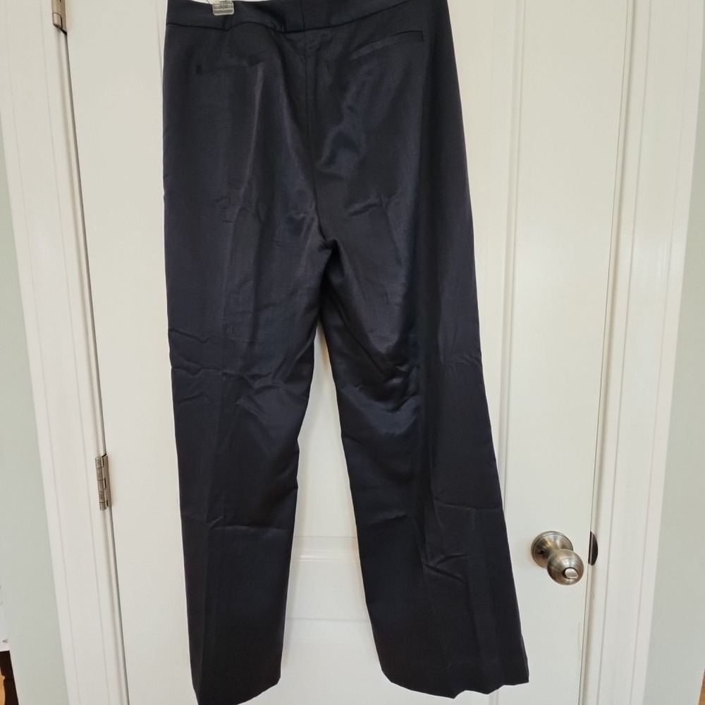 Classiques Entier Navy Blue Wool Silk Blend Wide Leg Dress Pants Trousers 10 - Picture 6 of 12